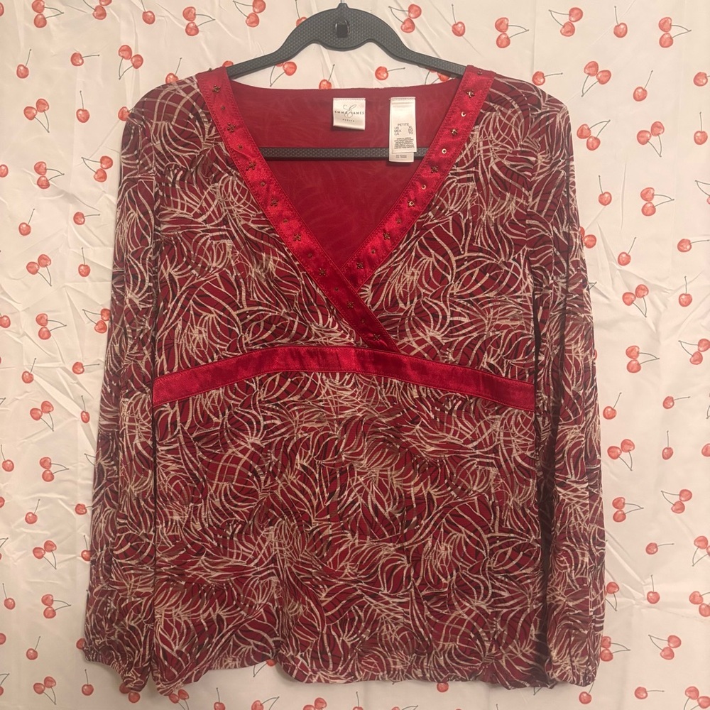 Emma James Red and Cream Patterned Blouse